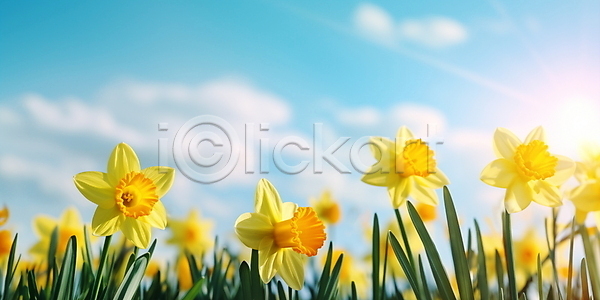 사람없음 JPG 편집이미지 구름(자연) 꽃밭 꽃축제 노란색 봄꽃 수선화 여름(계절) 자연 주간 풍경(경치) 하늘 햇빛