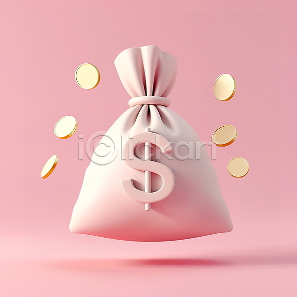 사람없음 3D PSD 아이콘 입체아이콘 달러 돈 돈자루 동전 분홍색 수익 은행(금융) 자본 재정