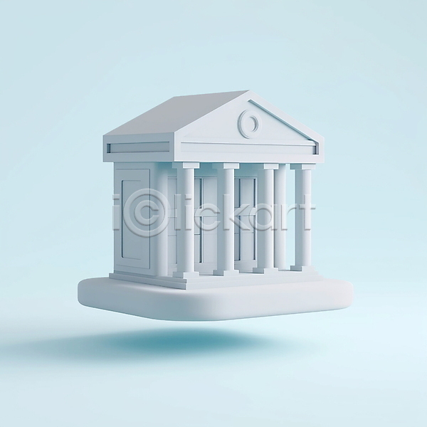 사람없음 3D PSD 아이콘 입체아이콘 건물 금융 금융기관 모던 심플 은행(금융) 하늘색