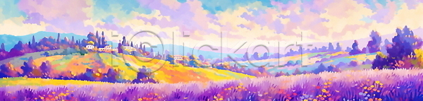 분위기 사람없음 JPG 편집이미지 구름(자연) 꽃밭 나무 라벤더 라벤더축제 마을 백그라운드 보라색 산 여름(계절) 자연 주택 풍경(경치) 하늘