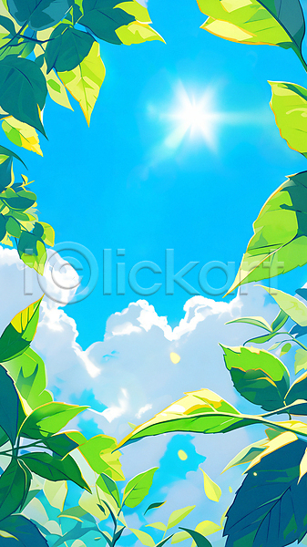 사람없음 JPG 편집이미지 구름(자연) 그림자 나뭇잎 맑음 밝음 백그라운드 싱그러움 여름(계절) 자연 초록색 카피스페이스 태양 프레임 하늘 햇빛