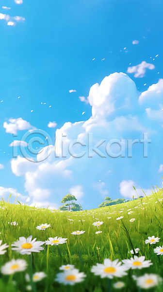사람없음 JPG 편집이미지 구름(자연) 꽃 맑음 봄풍경 초원(자연) 하늘