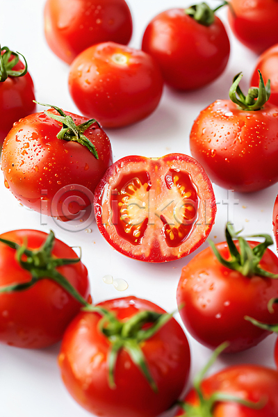 신선 사람없음 JPG 편집이미지 과일 단면 물방울 백그라운드 빨간색 씨앗 토마토