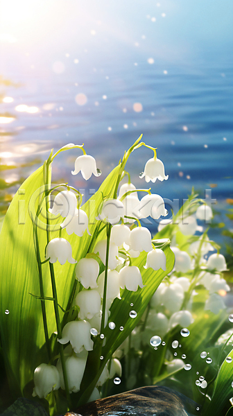 사람없음 JPG 편집이미지 방울꽃 은방울꽃 풍경(경치) 햇빛 호수