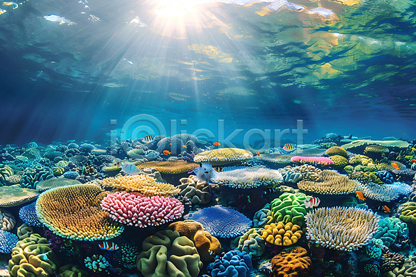 사람없음 JPG 디지털합성 편집이미지 바닷속 백그라운드 빛 산호 산호초 카피스페이스 편집소스