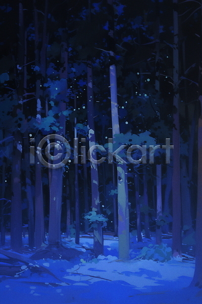 고요 미스터리 침묵 평화 사람없음 JPG 일러스트 나무 밤하늘 숲 야경 여름(계절) 자연 초록색 파란색