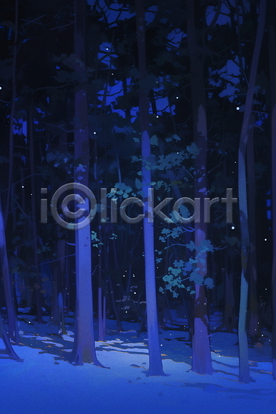 신비 추위 평화 사람없음 JPG 일러스트 겨울 나무 밤하늘 별빛 숲 야경 여름(계절) 자연 파란색
