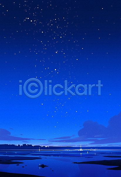 신비 평화 휴식 사람없음 JPG 일러스트 밤하늘 별 야경 여름(계절) 자연 파란색 해변