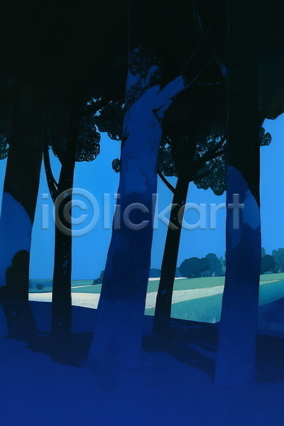 고요 평화 사람없음 JPG 일러스트 나무 밤하늘 숲 야경 어둠 여름(계절) 자연 파란색 풍경(경치)