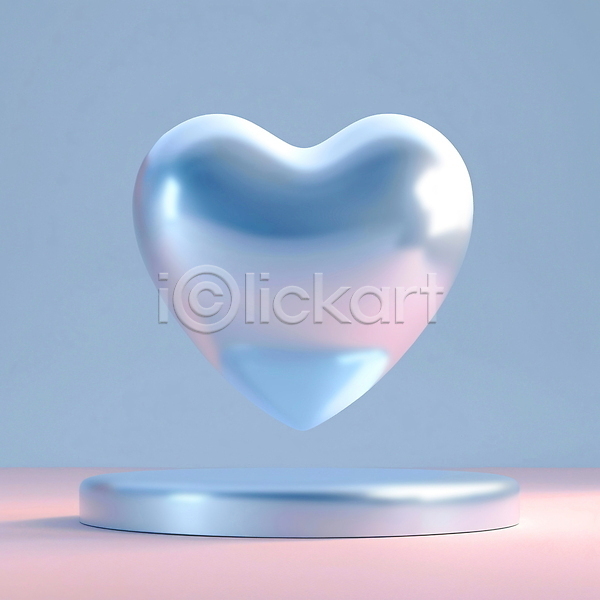 사람없음 3D PSD 아이콘 광택 반사 받침대 재질 질감 파란색 하트 한개