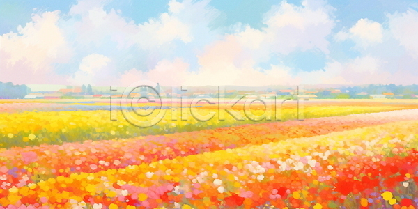 사람없음 JPG 일러스트 꽃밭 마을 봄 자연 튤립 풍경(경치) 햇빛