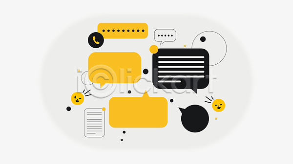 사람없음 AI(파일형식) 일러스트 노란색 말풍선 메시지 메신저 비즈니스 소셜미디어 심플 원형 이모티콘 커뮤니케이션 통화