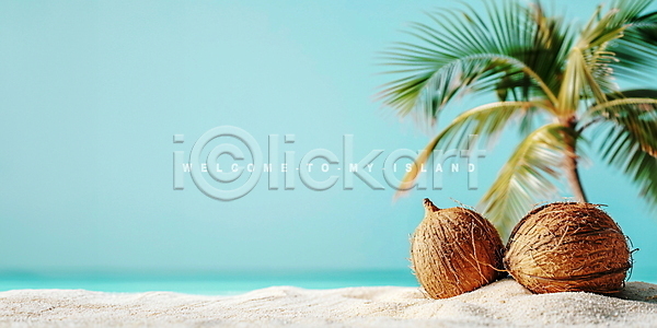 사람없음 PSD 편집이미지 고립 모래사장 무인도 야자수 여름(계절) 열대 열매 코코넛 힐링
