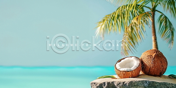 사람없음 PSD 편집이미지 고립 단면 모래사장 무인도 야자수 여름(계절) 열대 열매 코코넛 코코넛과육 힐링