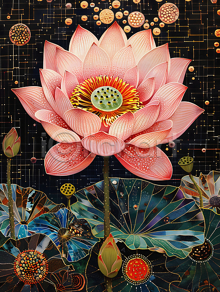 화려 사람없음 JPG 디지털합성 편집이미지 개성 꽃잎 동양적 디자인 디테일 백그라운드 불교 연꽃(꽃) 연잎 컬러풀 편집소스