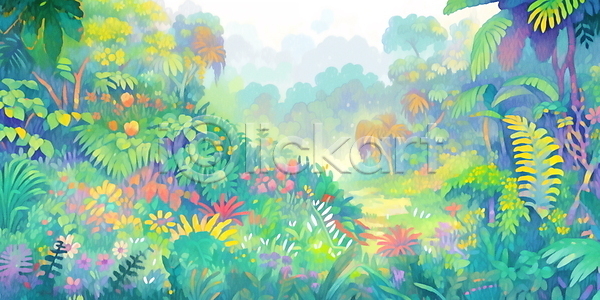 사람없음 JPG 편집이미지 꽃 백그라운드 숲 야자수 야자수잎 여름(계절) 열대우림 자연 점묘화 초록색 트로피컬아트