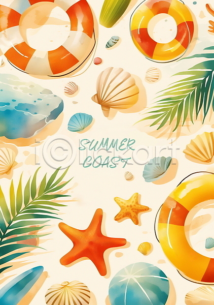 사람없음 PSD 편집이미지 물놀이 백그라운드 불가사리 야자수 여름휴가 조개 카피스페이스 튜브 포스터 프레임 해변