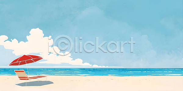 사람없음 PSD 일러스트 구름(자연) 그림자 모래사장 백그라운드 선베드 여름(계절) 자연 파라솔 파란색 풍경(경치) 하늘 해변 해수욕장
