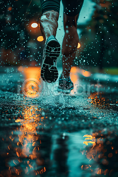 역동적 성인 성인한명만 신체부위 한명 JPG 순간포착 편집이미지 길 다리(신체부위) 달리기 도전 러닝 마라톤 물방울 발 비(날씨) 빛 야외 올림픽 운동 운동복 웅덩이 젖음 튀는물