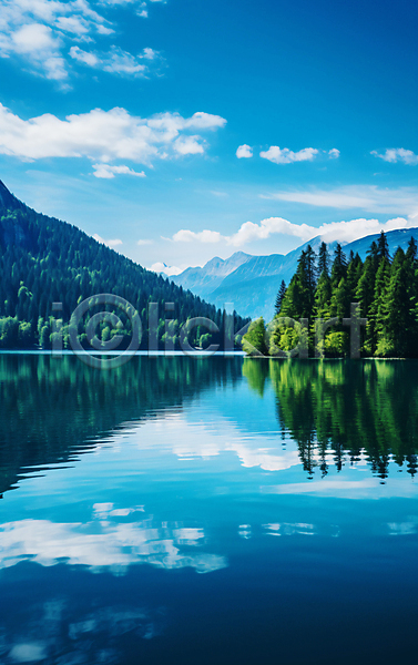 여유 휴식 사람없음 JPG 편집이미지 구름(자연) 나무 물 반사 산 수면 숲 자연 풍경(경치) 하늘 호수