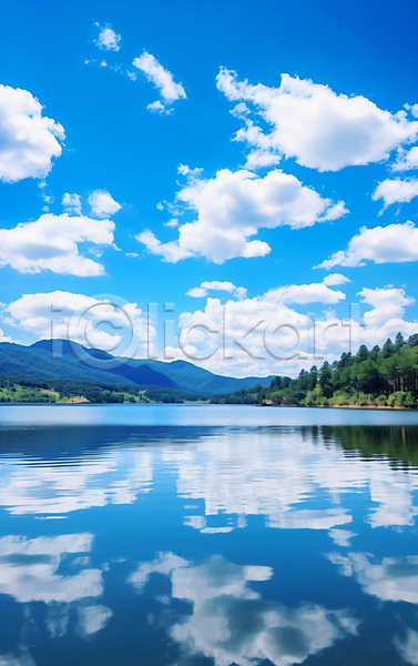 여유 휴식 사람없음 JPG 편집이미지 구름(자연) 나무 물 반사 산 수면 자연 풍경(경치) 하늘 호수