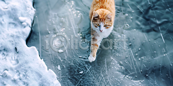 유머 사람없음 JPG 편집이미지 강 겨울 겨울풍경 결빙 고양이 눈(날씨) 얼음 주간 풍경(경치)