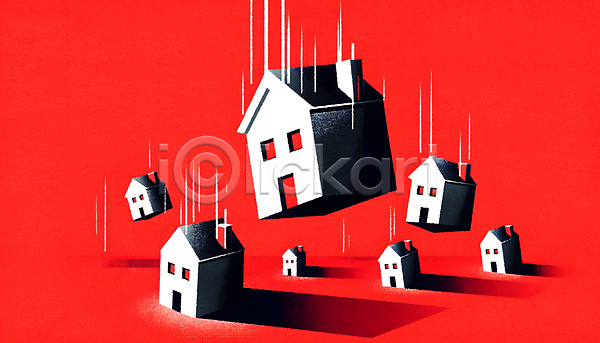 떨어짐 위험 하락 사람없음 JPG 편집이미지 경고 경제 문제 부동산 불안정 붕괴 빨간색 위기 주택