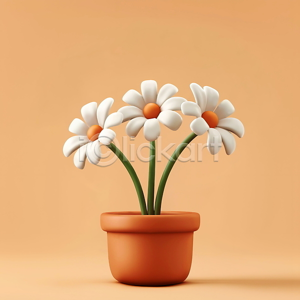 사람없음 3D PSD 편집이미지 꽃 봄 오브젝트 점토 주황색 화분