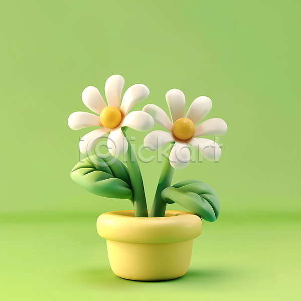 사람없음 3D PSD 편집이미지 꽃 봄 오브젝트 잎 점토 초록색 화분