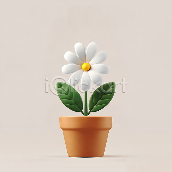 사람없음 3D PSD 편집이미지 꽃 봄 오브젝트 잎 점토 화분 흰색