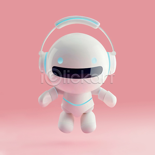 귀여움 미래 사람없음 3D PSD 디지털합성 아이콘 AI(인공지능) 과학 로봇 분홍색 첨단과학 캐릭터 편집소스 헤드셋