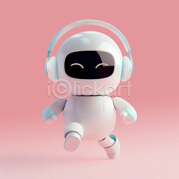 미래 사람없음 3D PSD 디지털합성 아이콘 AI(인공지능) 과학 로봇 분홍색 웃음 첨단과학 캐릭터 편집소스 헤드셋