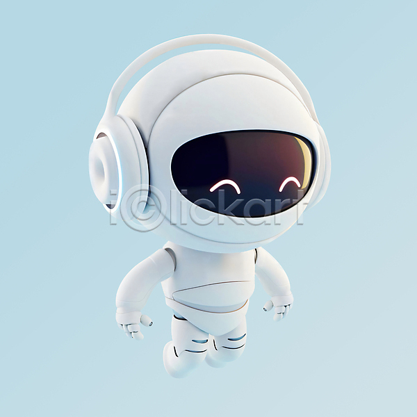 미래 사람없음 3D PSD 디지털합성 아이콘 AI(인공지능) 과학 로봇 웃음 첨단과학 캐릭터 편집소스 하늘색 헤드셋