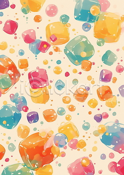 행복 사람없음 JPG 일러스트 디자인 밝음 사각형 여름(계절) 젤리 컬러풀 큐브 키치 파스텔톤 패턴
