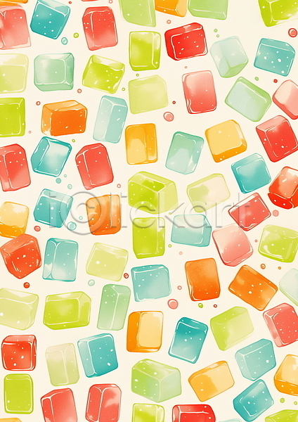 행복 사람없음 JPG 일러스트 디자인 밝음 사각형 여름(계절) 젤리 컬러풀 큐브 키치 파스텔톤 패턴
