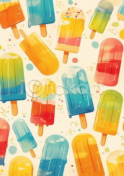 행복 사람없음 JPG 일러스트 디자인 막대기 밝음 아이스크림 여름(계절) 컬러풀 키치 파스텔톤 패턴