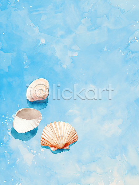 시원함 사람없음 JPG 일러스트 바다 수채화(물감) 여름(계절) 자연 조개 조개껍데기 질감 청량