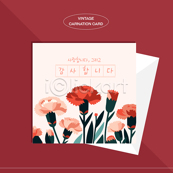 감사 사랑 사람없음 AI(파일형식) 일러스트 5월 가정의달 꽃 분홍색 빨간색 스승의날 어버이날 엽서 카네이션 카드(감사) 편지 편지봉투