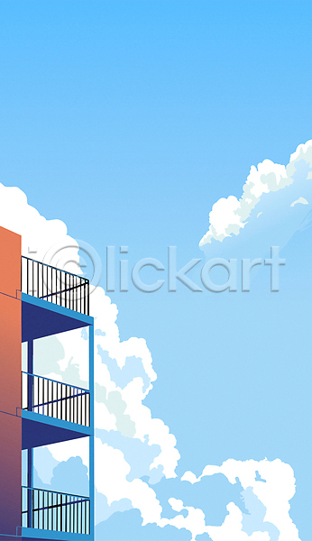 성공 사람없음 AI(파일형식) 일러스트 건물 구름(자연) 발코니 백그라운드 비즈니스 빌딩 여름(계절) 카피스페이스 파란색 하늘