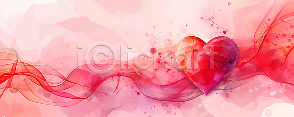 사랑 흐름 사람없음 JPG 일러스트 겹침 물결 번짐 분홍색 붓터치 수채화(물감) 추상 카피스페이스 하트 하트백그라운드