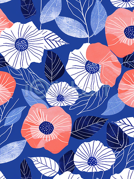 사람없음 JPG 일러스트 그래픽백그라운드 꽃 백그라운드 잎 파란색 패턴