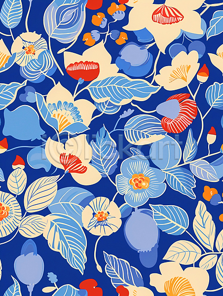 사람없음 JPG 일러스트 그래픽백그라운드 꽃 꽃무늬 백그라운드 파란색 패턴