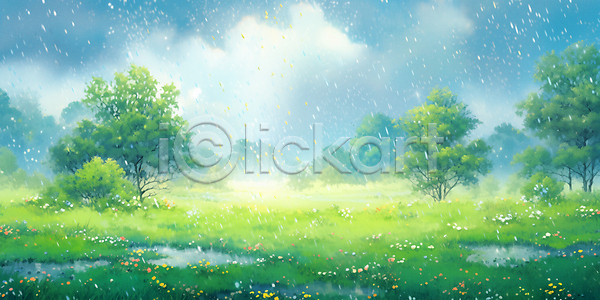 사람없음 JPG 일러스트 구름(자연) 꽃 나무 백그라운드 봄 봄비 봄풍경 숲 여름(계절) 여름풍경 웅덩이 잔디 초록색 풍경(경치)