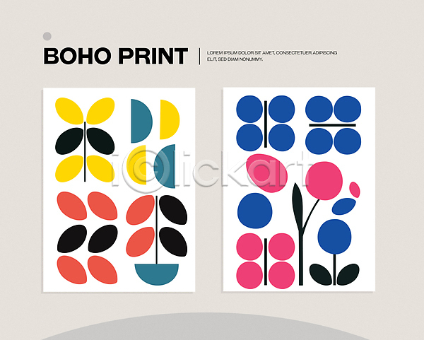 사람없음 AI(파일형식) 일러스트 꽃 나뭇잎 모양 미니멀 심플 인쇄 자연 컬러풀 패턴 포스터 흰배경