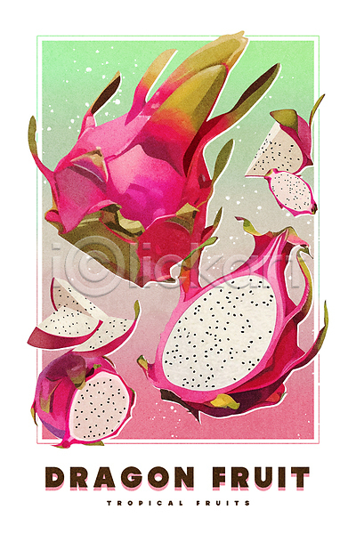사람없음 PSD 일러스트 그라데이션 단면 분홍색 열대과일 열매 용과 유화 조각 질감 페인팅 포스터 프레임