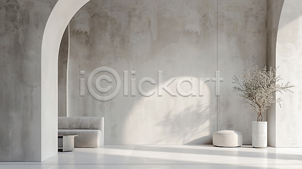 감성 사람없음 JPG 편집이미지 건축 공간 그림자 소파 식물 심플 아치 오브젝트 인테리어 탁자 햇빛 화분 흰색