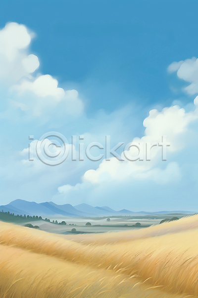 분위기 사람없음 JPG 일러스트 구름(자연) 백그라운드 여름(계절) 자연 초원(자연) 풀(식물) 하늘 하늘색