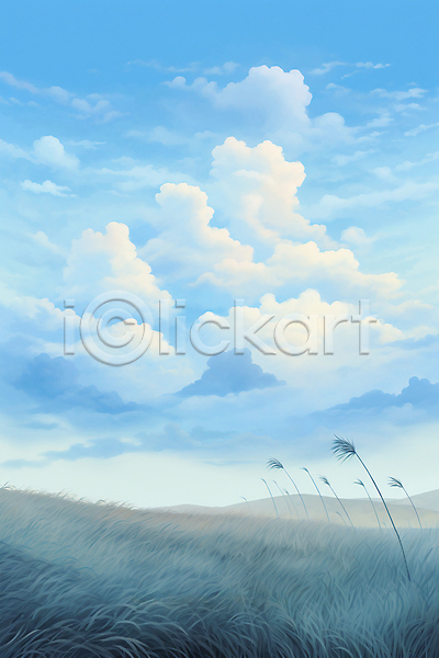 분위기 사람없음 JPG 일러스트 구름(자연) 백그라운드 여름(계절) 자연 초원(자연) 풀(식물) 하늘 하늘색