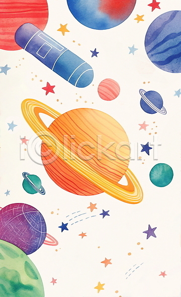 사람없음 JPG 일러스트 그림 별 수채화(물감) 우주 토성