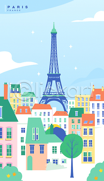 사람없음 AI(파일형식) 일러스트 구름(자연) 나무 랜드마크 반짝임 백그라운드 에펠탑 주택 파란색 파리(프랑스) 풍경(경치) 하늘 해외여행